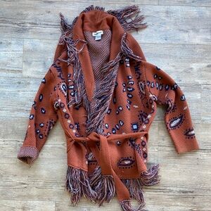 Unique fringed warm cardigan